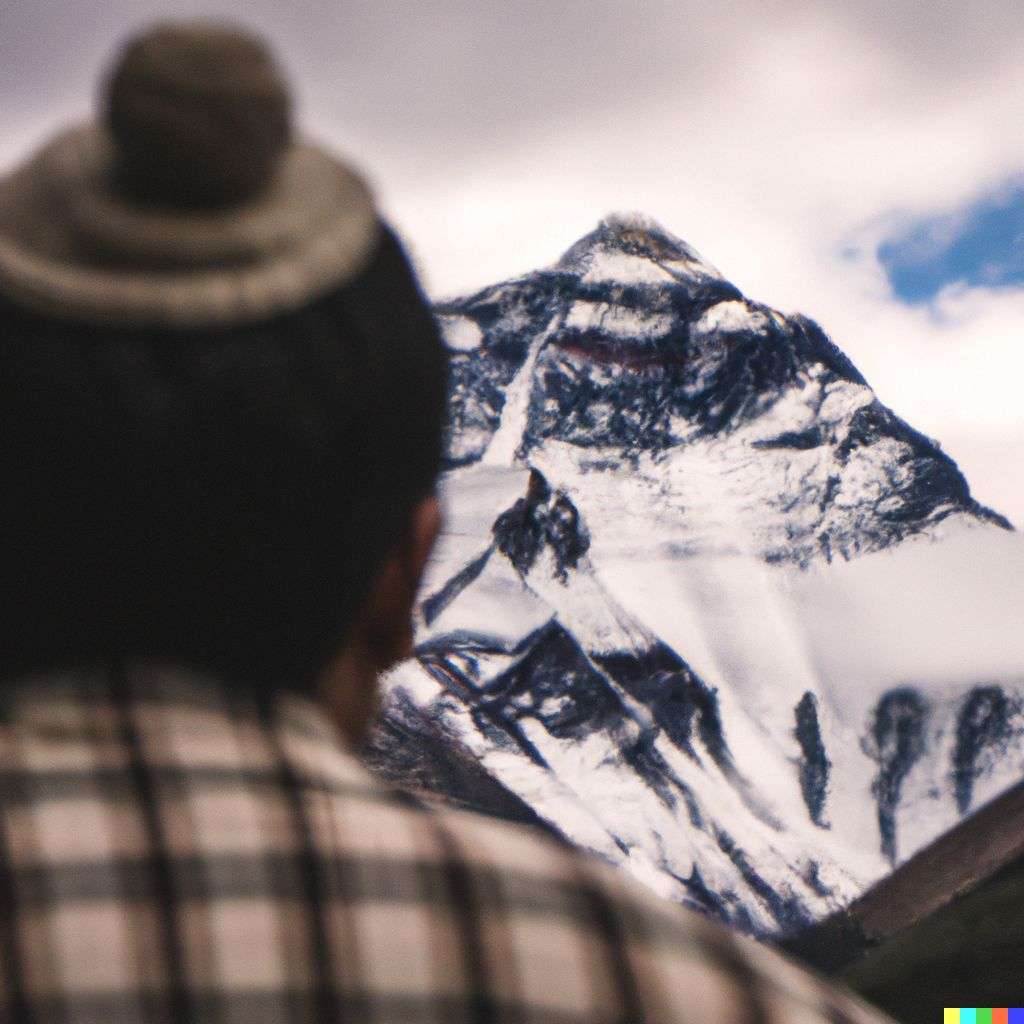 someone gazing at Mount Everest, photograph, very fast shutter speed, 0.001s